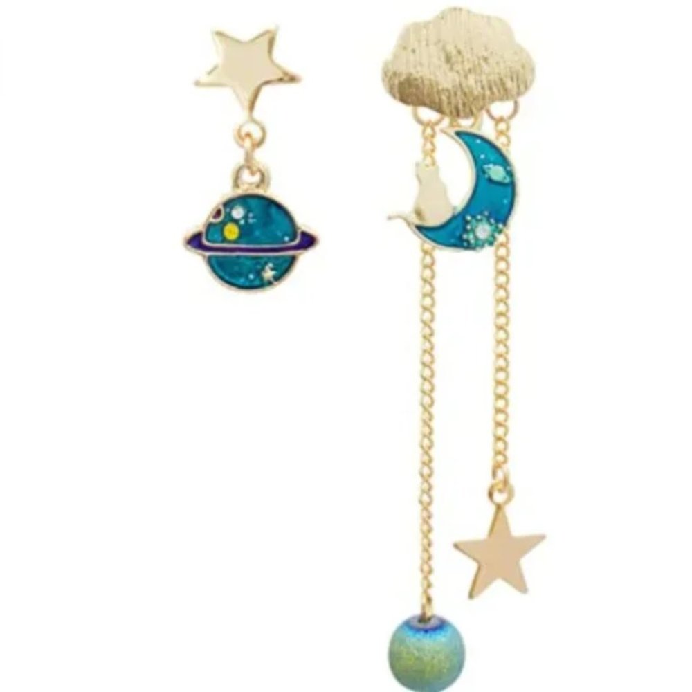 Betsey Johnson Cloud Moon Planet Star Creative Long tassels Dangle Earrings